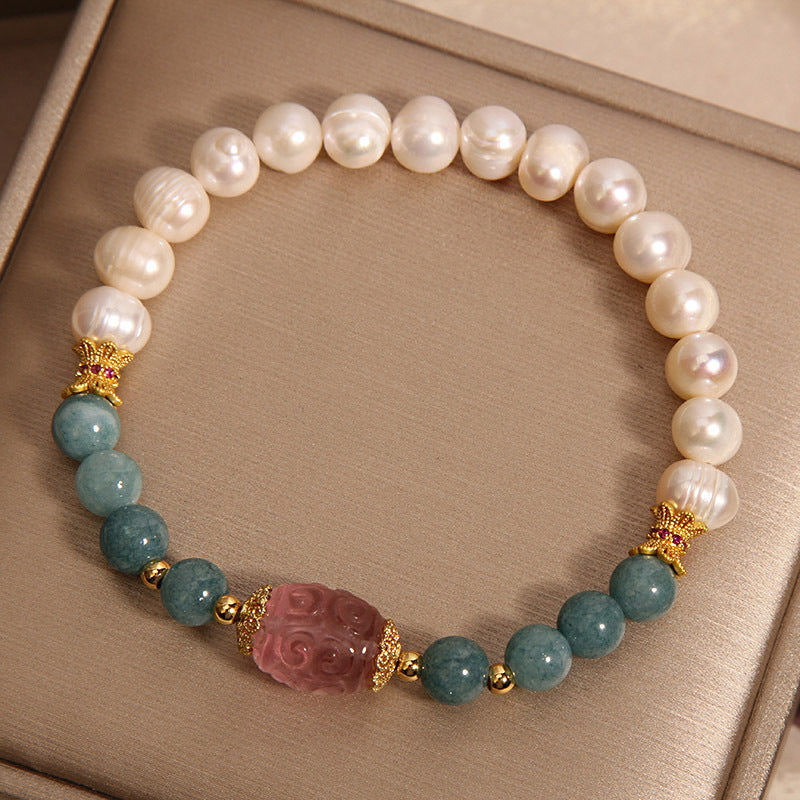 Natural Freshwater Pearl Blue Water Emerald Crystal Bracelet
