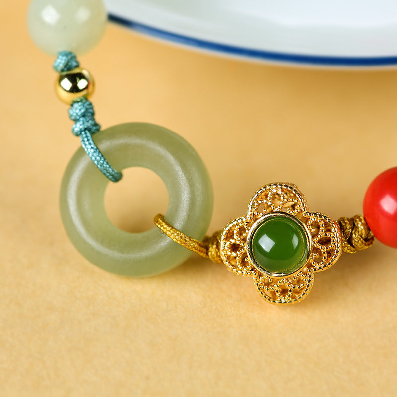 Hetian Gray Jade 8mm Cinnabar Bracelet With Safety Buckle