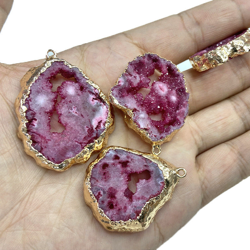 Rough Stone Pendant Irregular Slice Ornament With Crystal