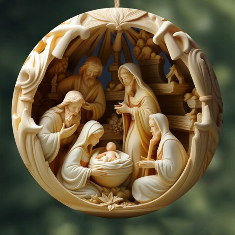 Birth of Christ Nativity Christmas Ornament – 3D Acrylic Holy Family Decoration