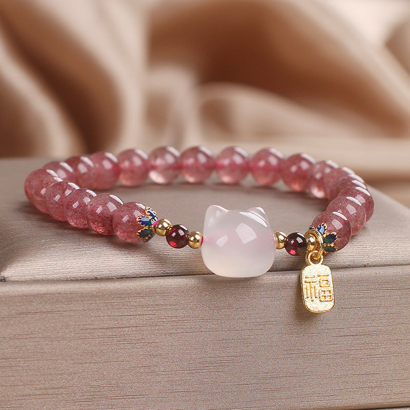 Natural Strawberry Quartz Bracelet For Women Sweet Style