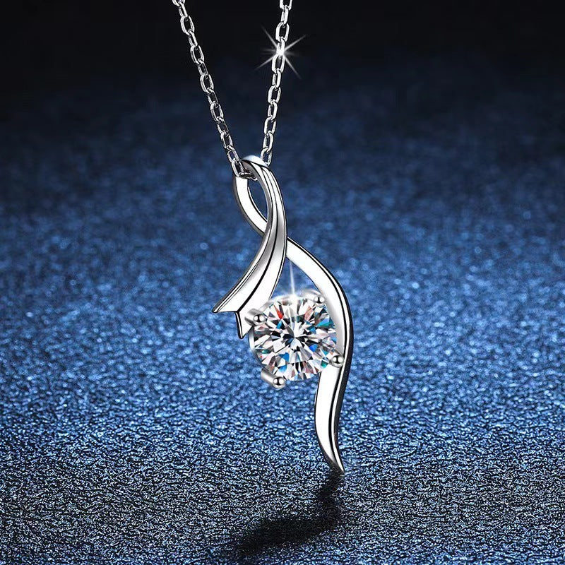 925 Sterling Silver Four Claw One Carat Diamond Necklace