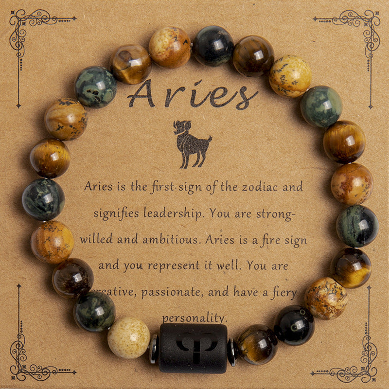 Tigereye Beaded Bracelet Twelve Constellation Zodiac Cards