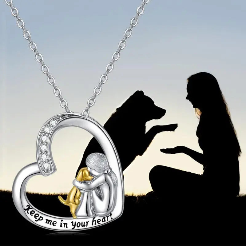 Lucky Necklace with Heart & Dog Motif