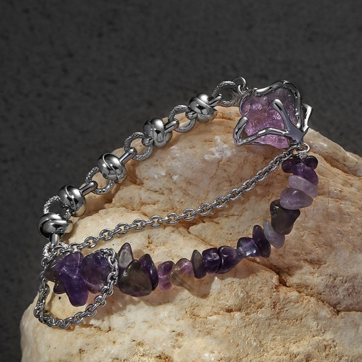 Purple Natural Stone Geometric Stitch Bracelet Lux