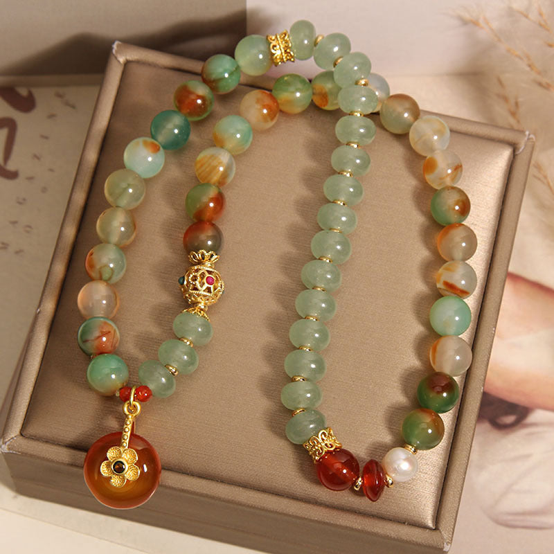 Peacock Green Agate Double Ring Bracelet For Women