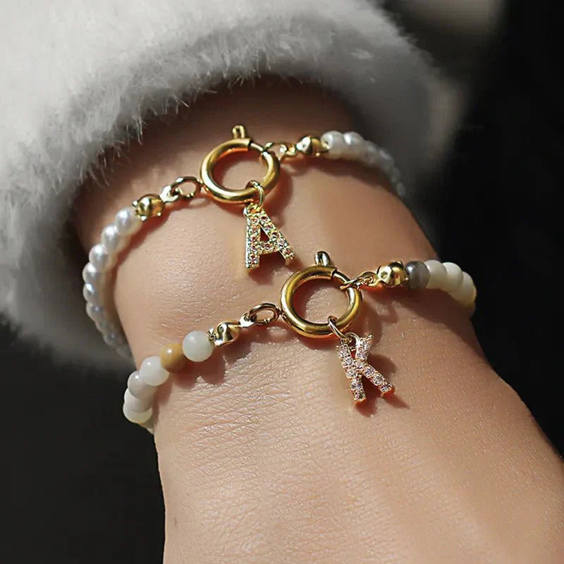 Dainty Beaded Initial Bracelet