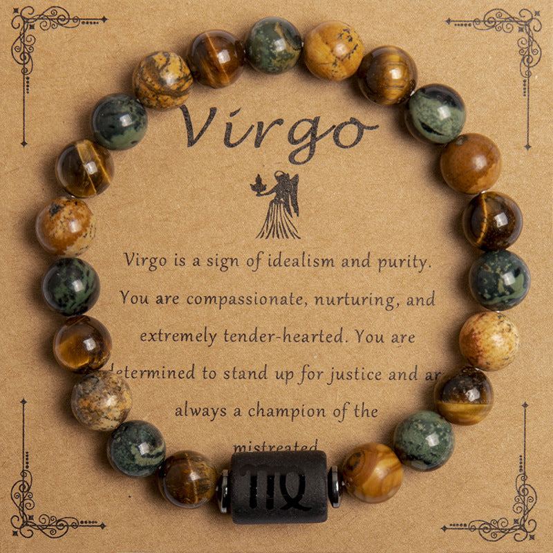 Tigereye Beaded Bracelet Twelve Constellation Zodiac Cards