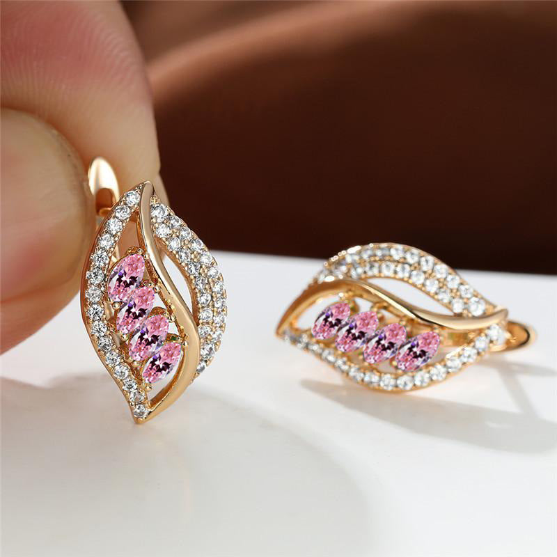 Leaf Shaped Rhinestone Earrings Zircon Stud Jewelry