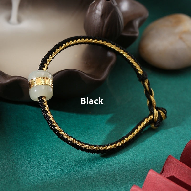 Hetian Jade 999 Gold Bracelet Handwoven Jewelry Luxury Gift