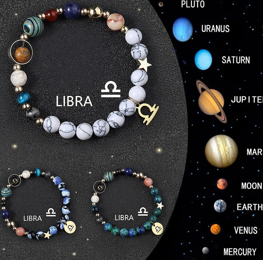 Natural Crystal Zodiac Bracelet Set 3pcs Healing Gift
