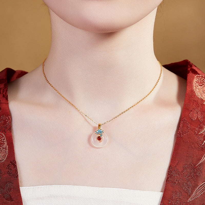 Silver 925 Pendant Chain Red Agate White Chalcedony