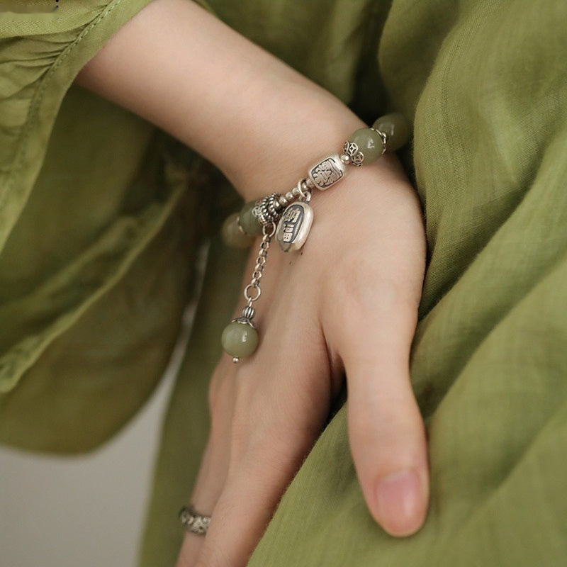 Handcrafted Hetian Jade Pearl Bracelet for Women, Blessing