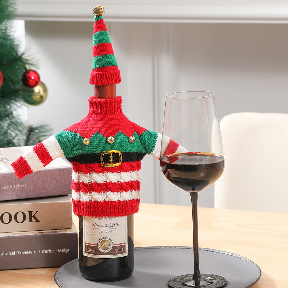 Knitted Christmas Wine Bottle Cover Table Decor Festive Home