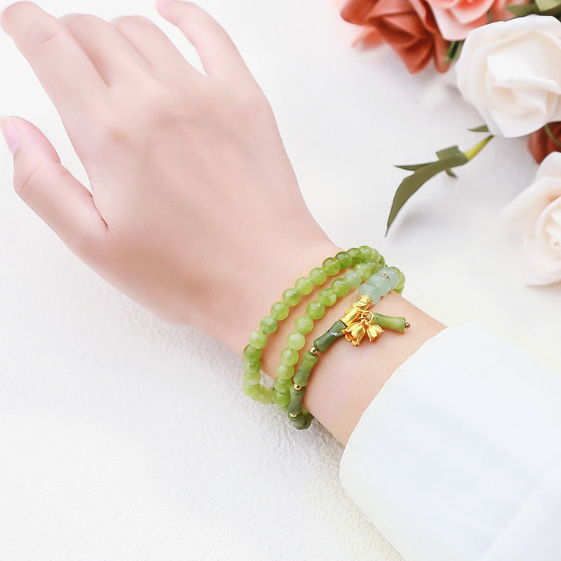 Gray Jade Multi Circle Bamboo Bracelet For Girls Gift