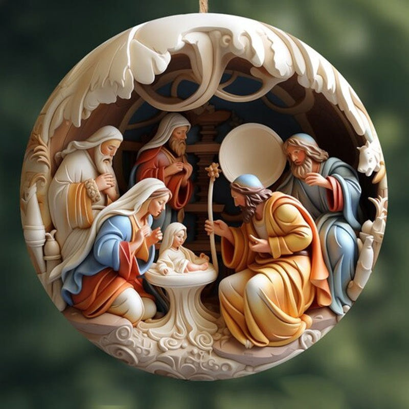 Birth of Christ Nativity Christmas Ornament – 3D Acrylic Holy Family Decoration