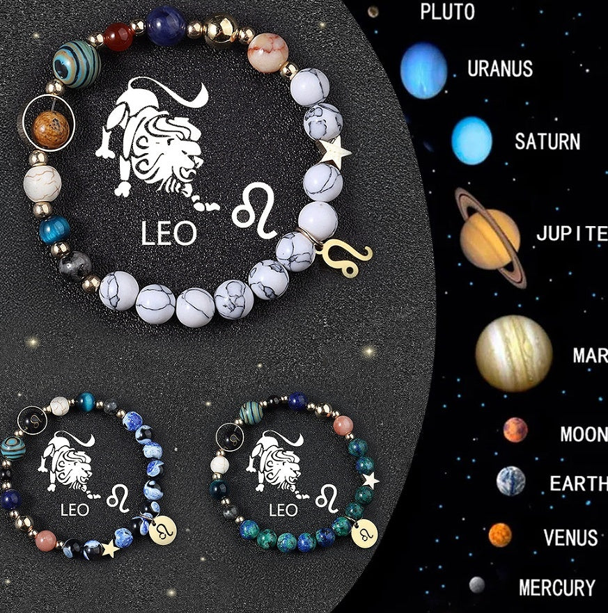 Natural Crystal Zodiac Bracelet Set 3pcs Healing Gift