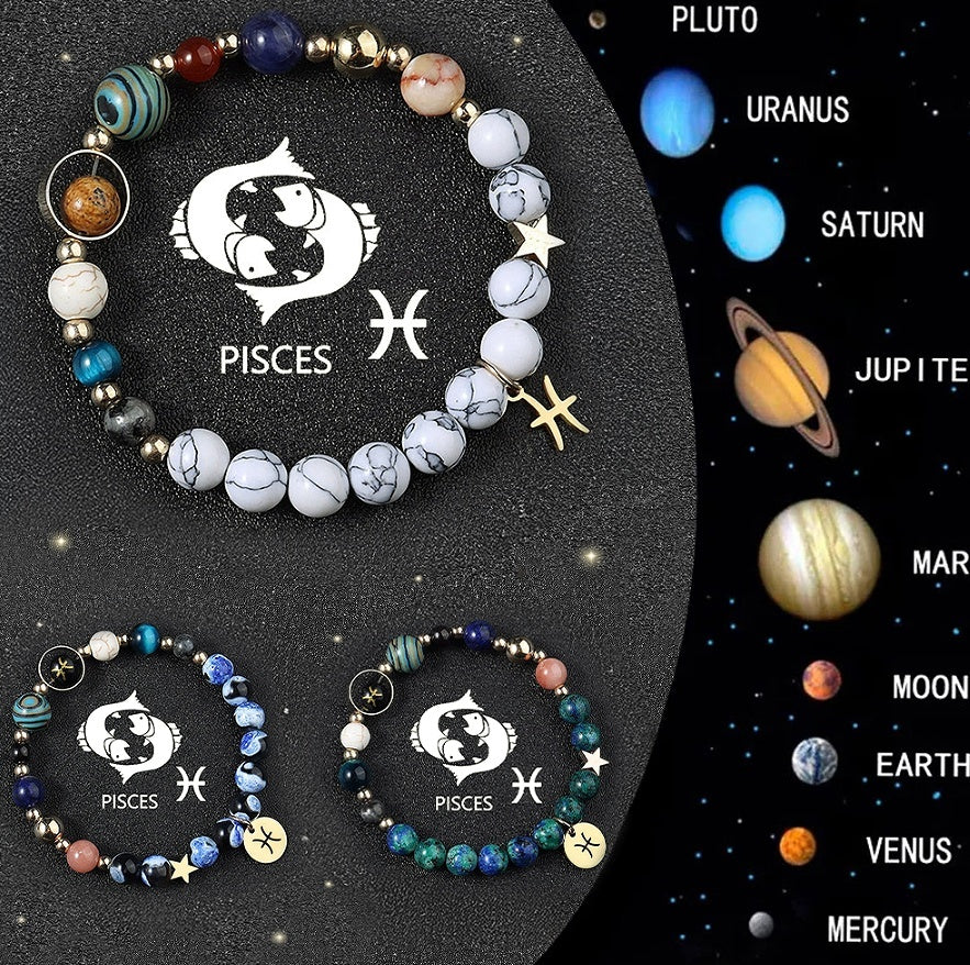 Natural Crystal Zodiac Bracelet Set 3pcs Healing Gift