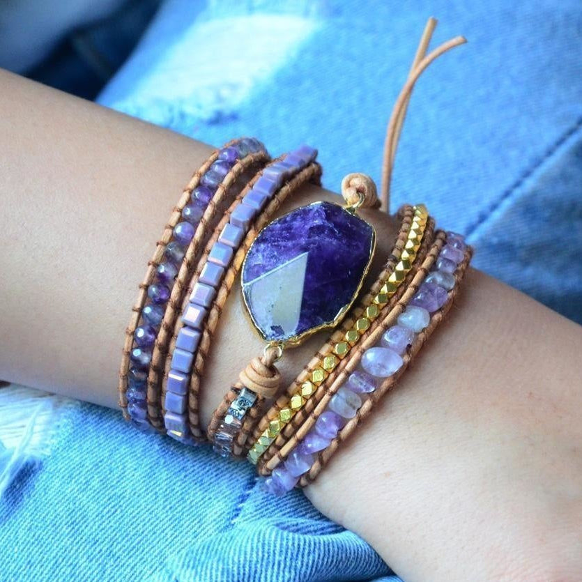 Handmade Natural Amethyst Gemstone Leather Wrap Bracelet™