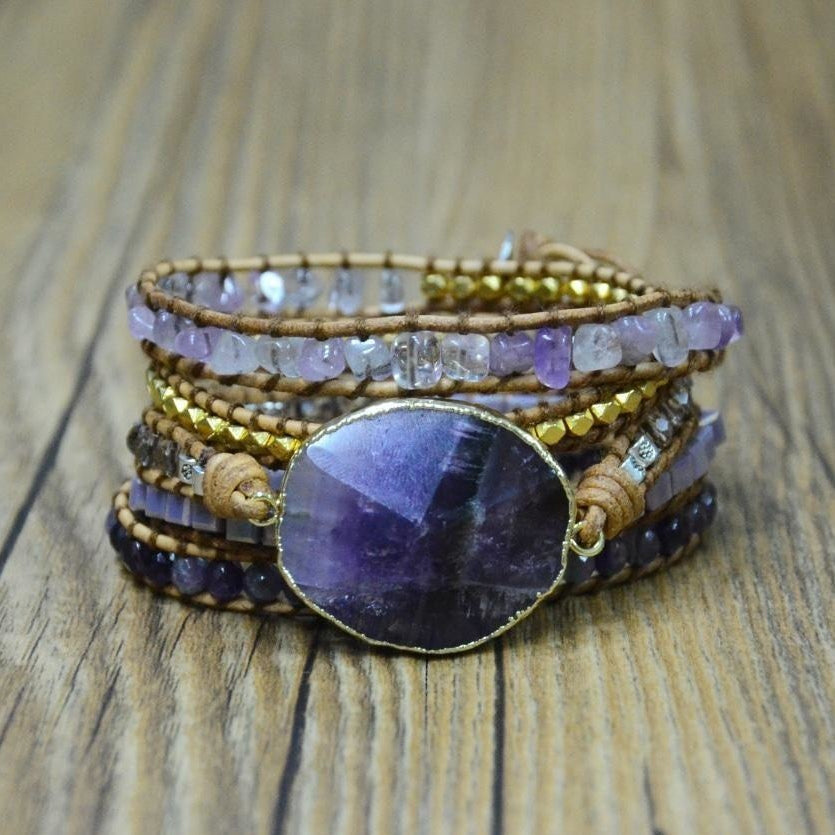 Handmade Natural Amethyst Gemstone Leather Wrap Bracelet™
