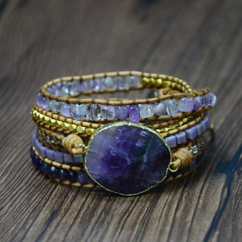 Handmade Natural Amethyst Gemstone Leather Wrap Bracelet™