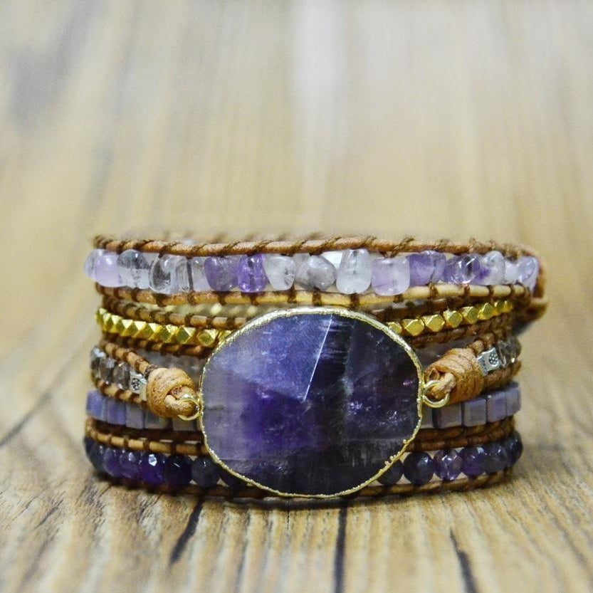 Handmade Natural Amethyst Gemstone Leather Wrap Bracelet™