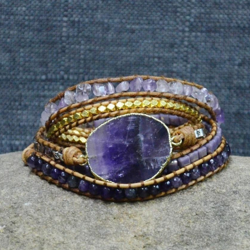 Handmade Natural Amethyst Gemstone Leather Wrap Bracelet™