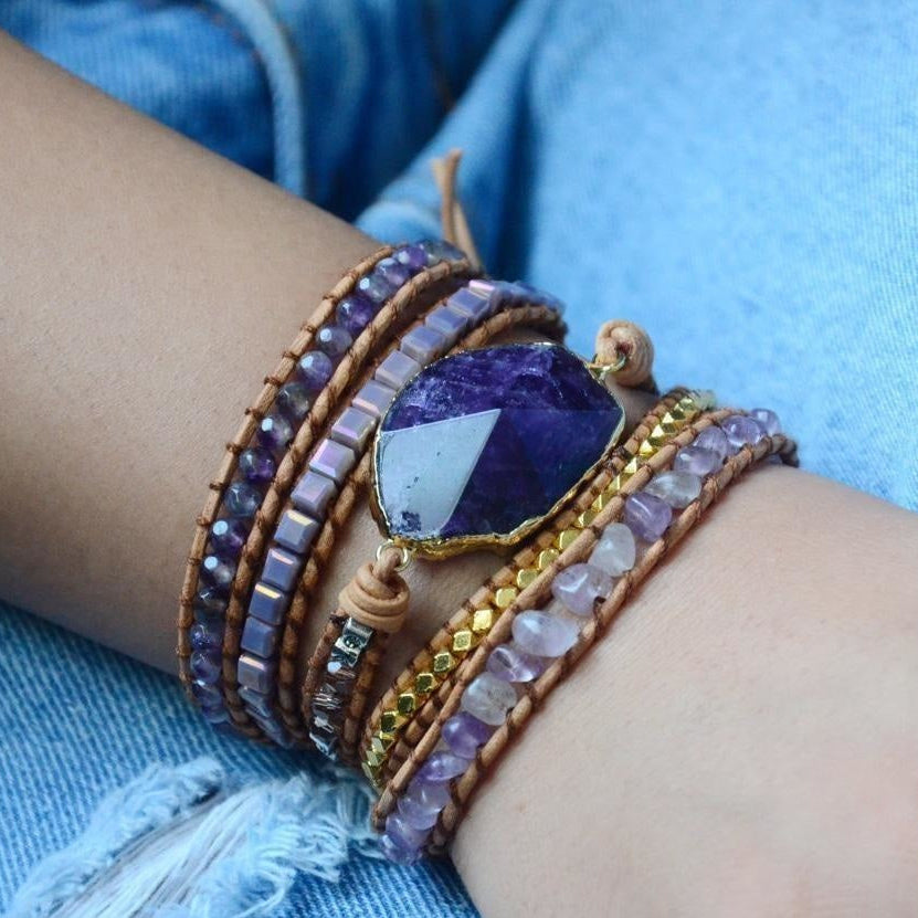 Handmade Natural Amethyst Gemstone Leather Wrap Bracelet™