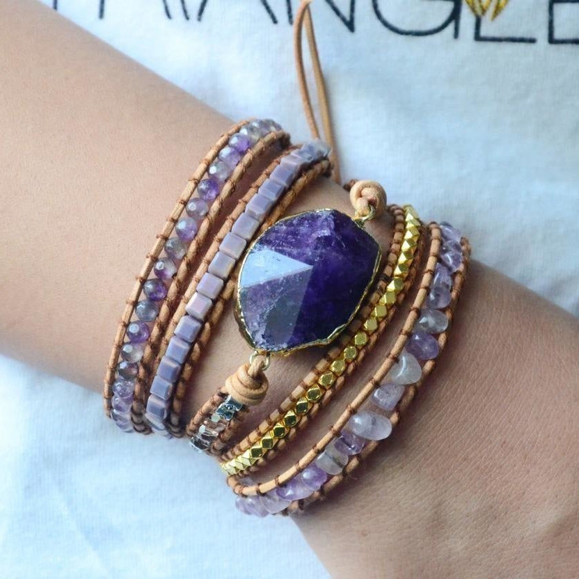Handmade Natural Amethyst Gemstone Leather Wrap Bracelet™