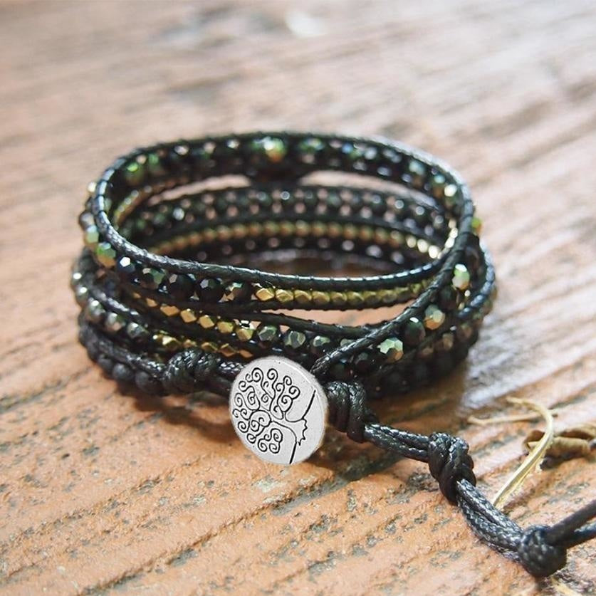 Handmade Natural Black Lava Stone & Hematite Gemstone Wrap Bracelet™