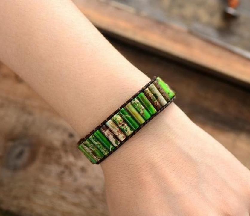 Handmade Natural Jasper & Agate Stone Leather Wrap Bracelet™