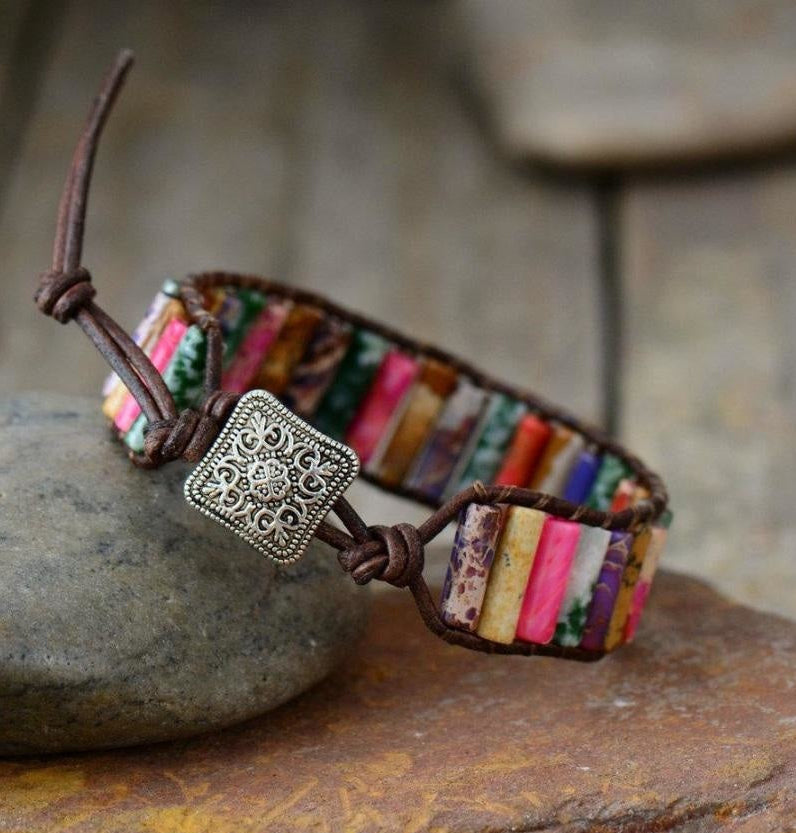Handmade Natural Jasper & Agate Stone Leather Wrap Bracelet™