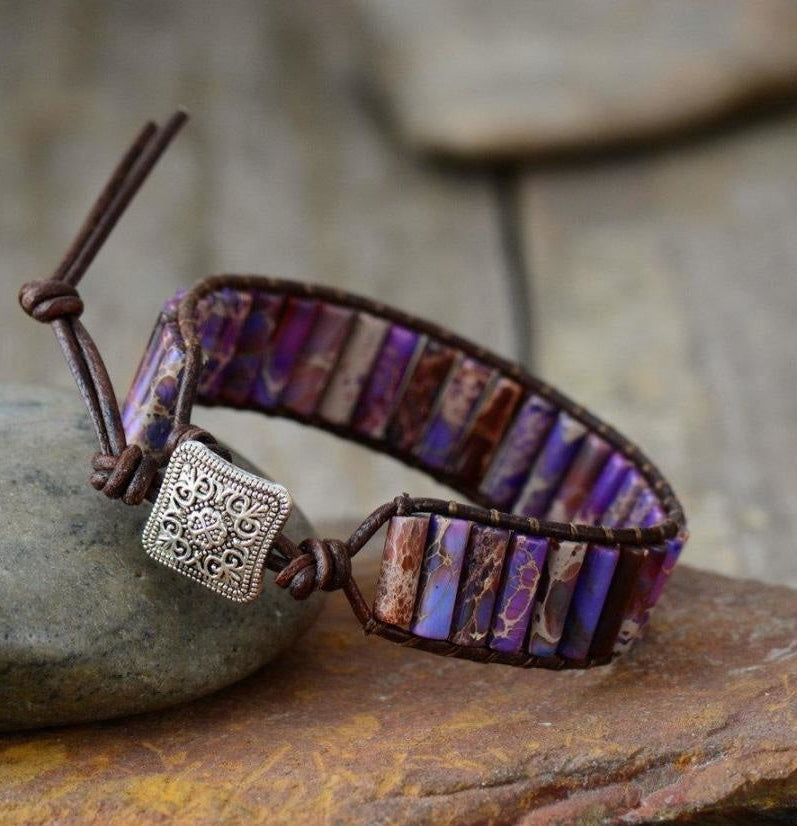 Handmade Natural Jasper & Agate Stone Leather Wrap Bracelet™
