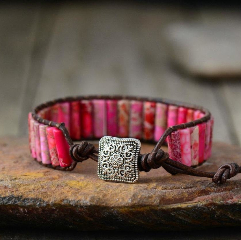 Handmade Natural Jasper & Agate Stone Leather Wrap Bracelet™