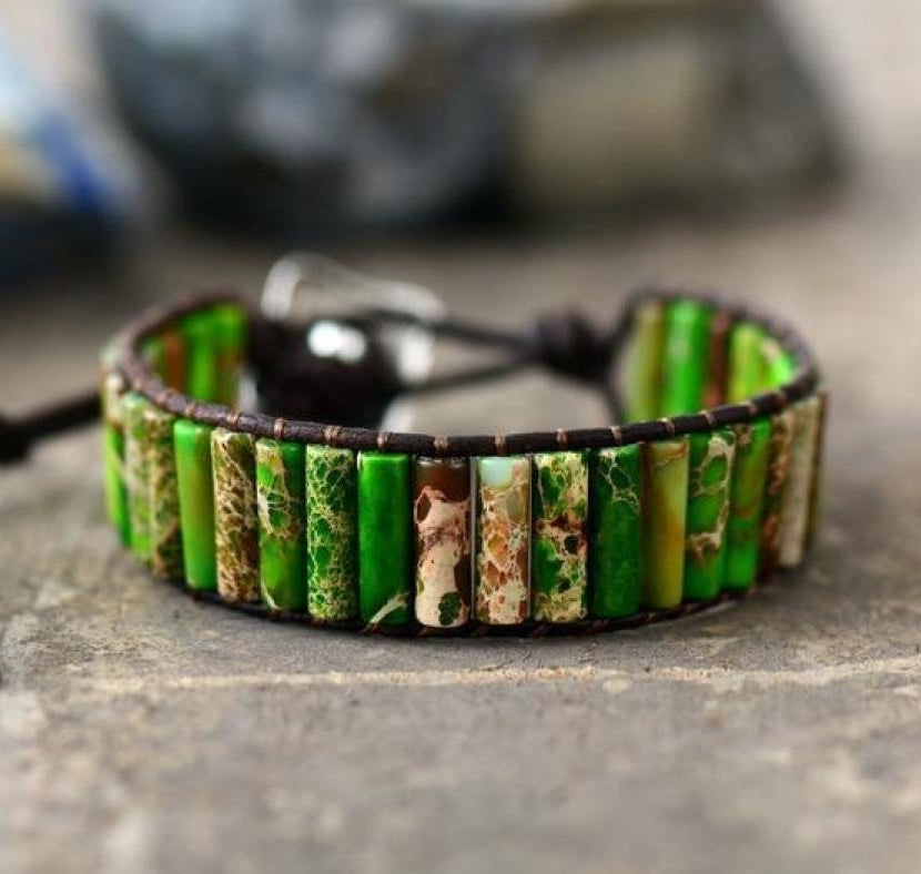 Handmade Natural Jasper & Agate Stone Leather Wrap Bracelet™
