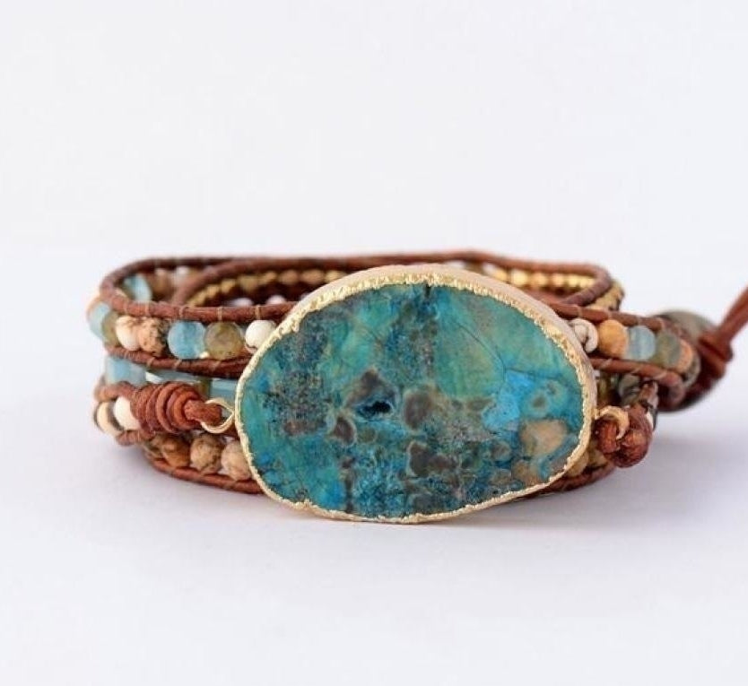 Handmade Natural Ocean Jasper Leather Wrap Bracelet™