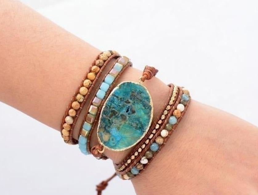 Handmade Natural Ocean Jasper Leather Wrap Bracelet™