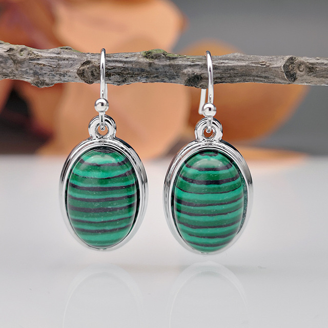 Boho Silver Rounded Green Stone