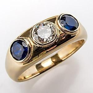 Gold Ring with Blue Glass Zirconia Inlay