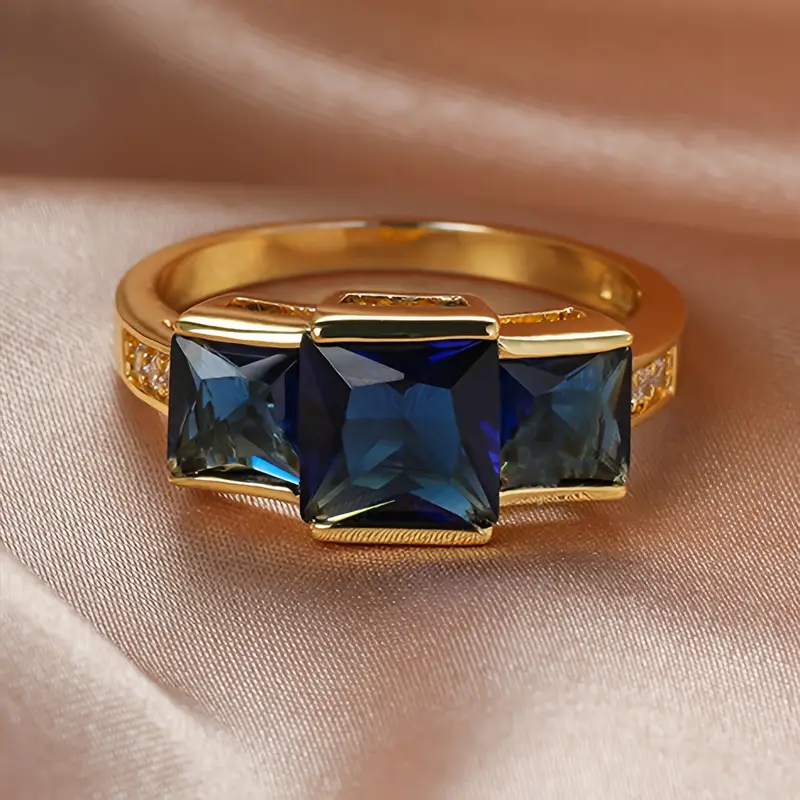 Lune Blue Gold Glass Ring