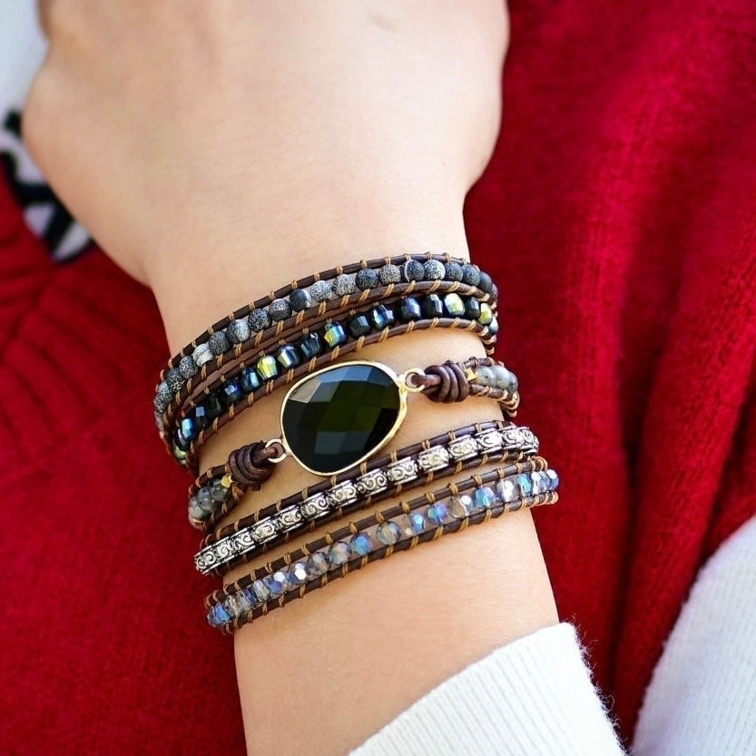 Natural Black Onyx Beaded Wrap Bracelet™