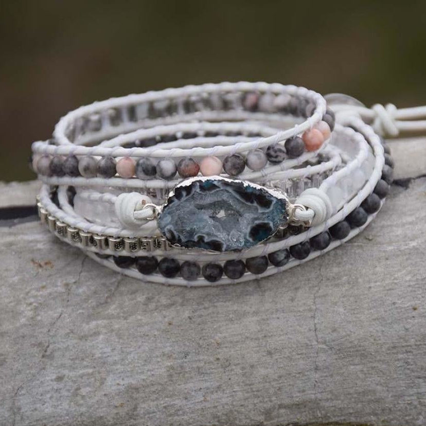 Natural Labradorite, White Jade & Druzy Wrap Bracelet™