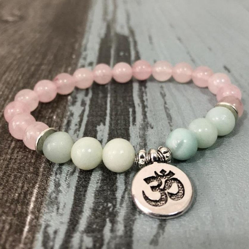 Natural Rose Quartz & Amazonite Gemstone Bead Mala Bracelet™