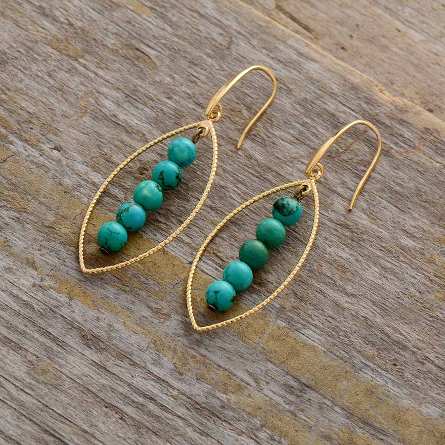 Gold Leaf Turquoise Dangle Earrings