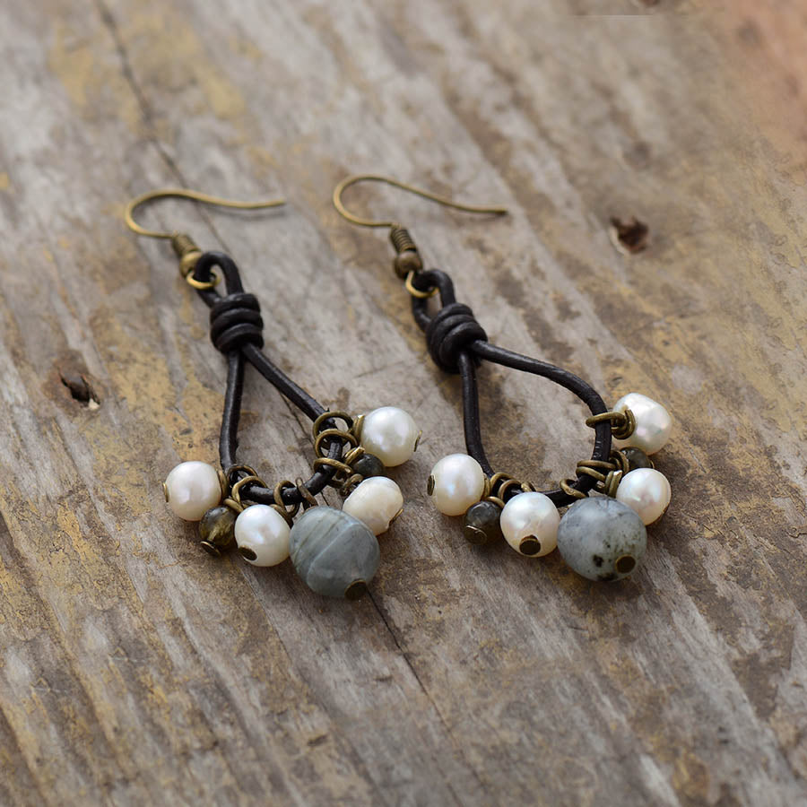 Vintage Pearl Labradorite Earrings