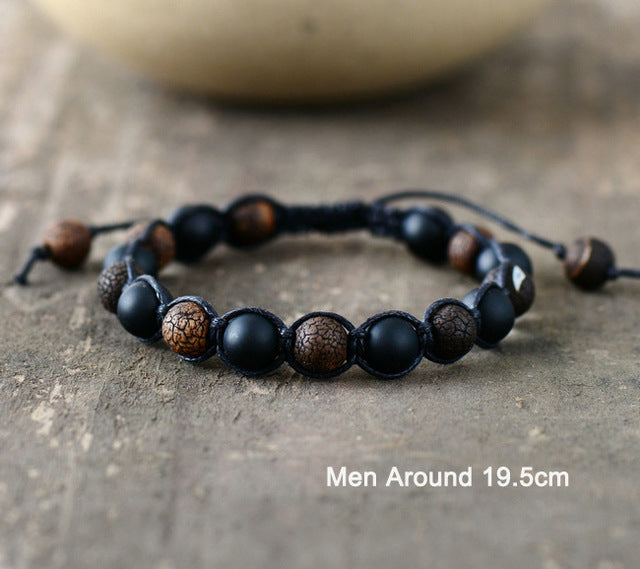 Cracked Onyx Braided Bracelet - Black