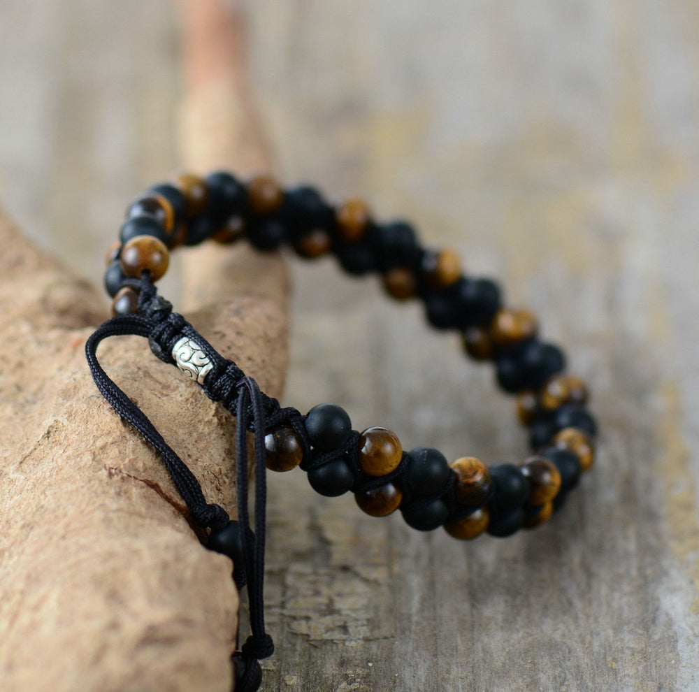 Tiger Eye & Black Onyx Steampunk Bracelet