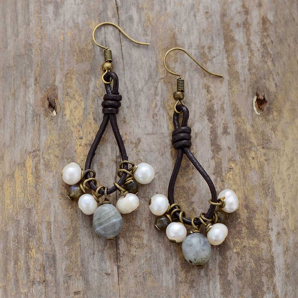 Vintage Pearl Labradorite Earrings