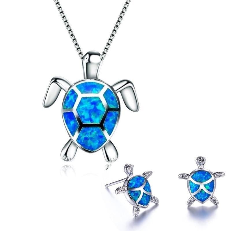 Sea Turtle Set – Necklace & Earrings with Opal