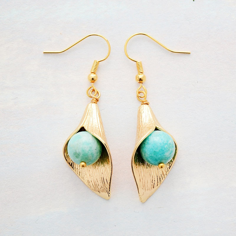 Gold Flower Amazonite Earrings
